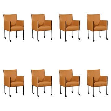 Set van 8 Leren eetkamerstoelen More - Toledo Sabbia, Huis en Inrichting, Stoelen, Ophalen of Verzenden, Nieuw, Leer