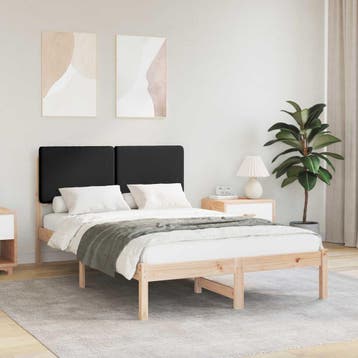 vidaXL Bedframe met Gevoerd Hoofdgedeelte Zwart 135 x 190 cm, Verzenden, Nieuw, Zwart, Hout