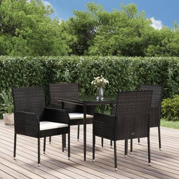 vidaXL 5-delige Tuinset met kussens poly rattan zwart, Tuin en Terras, Verzenden, Nieuw, 4 zitplaatsen, Tuinset