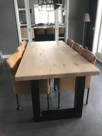 Set van 6 bruine leren kuip keukenstoelen met wieltjes -, Huis en Inrichting, Ophalen of Verzenden, Nieuw, Leer