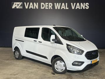 Ford Transit Custom 2.0 TDCI 130pk L2H1 Dubbele Cabine Euro6, Stof, Gebruikt, Wit, Dealer onderhouden