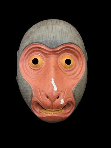 Noh masker - Hout, Japanse handgesneden houten Kyogen-masker