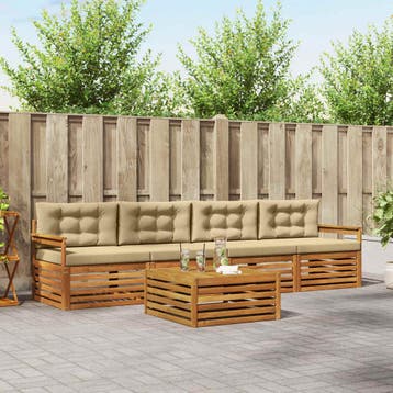 vidaXL Buiten bankenset 5 st Natuurlijk en Beige, Verzenden, Nieuw