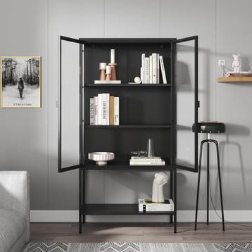 Vitrinekast Borshavisa staal 160x80x35 cm zwart [en.casa], Verzenden, Nieuw