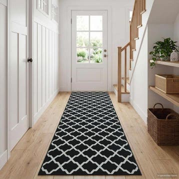 vidaXL Vloerkleedloper LESAKA Zwart en wit 80 x 100 cm, Huis en Inrichting, Stoffering | Tapijten en Kleden, Verzenden, Nieuw