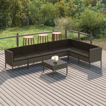 vidaXL 8-delige Loungeset met kussens poly rattan grijs, Verzenden, Nieuw, Loungeset
