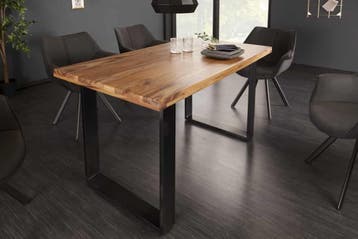 Massief houten eettafel IRON CRAFT 120 cm natuurlijke, Ophalen of Verzenden, Nieuw