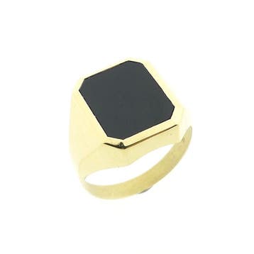 Gouden zegelring met onyx., Gebruikt, Overige kleuren, 20 of groter, Heer