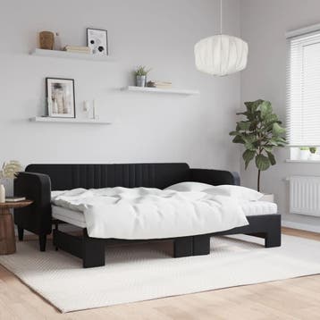 vidaXL Slaapbank onderschuifbed en matrassen 80x200 cm, Eenpersoons, Verzenden, Zwart, Nieuw