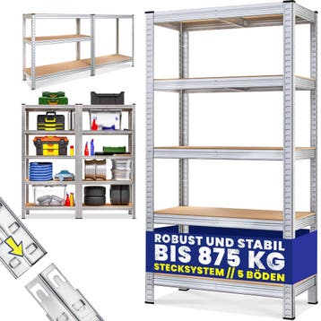 Opbergrek Zilver MDF Metaal 180x90x40 5 Legplanken 875kg, Verzenden