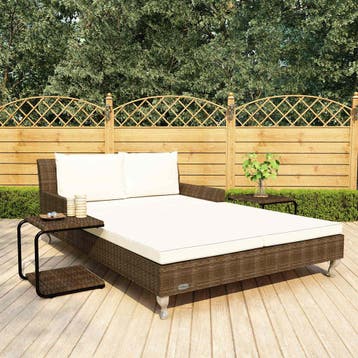 vidaXL Ligbed met kussens 2-persoons poly rattan bruin, Verzenden, Nieuw