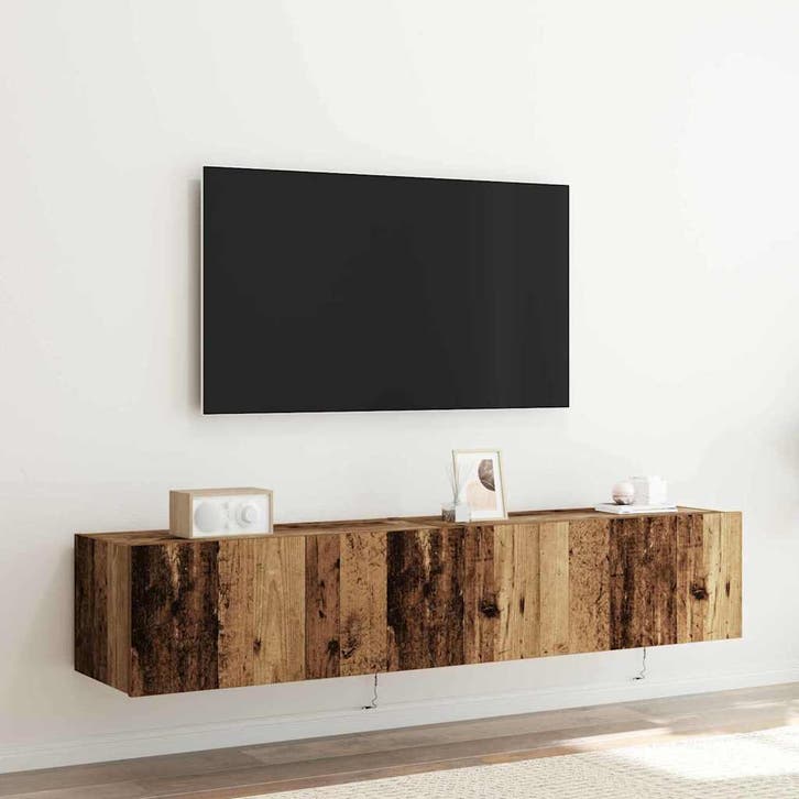 vidaXL TV Wandkast met LED 2 pcs Oudhout 80 x 35 x 31 cm, Huis en Inrichting, Kasten | Televisiemeubels, Nieuw, Minder dan 50 cm