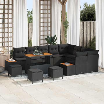 vidaXL Tuinbankenset 13 st 12-Aantal zitplaatsen Zwart, Verzenden, Nieuw, Rotan, 3 zitplaatsen