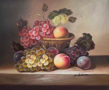 M. Gibson (XX) - Classical Fruit Still Life with Grapes and, Antiek en Kunst