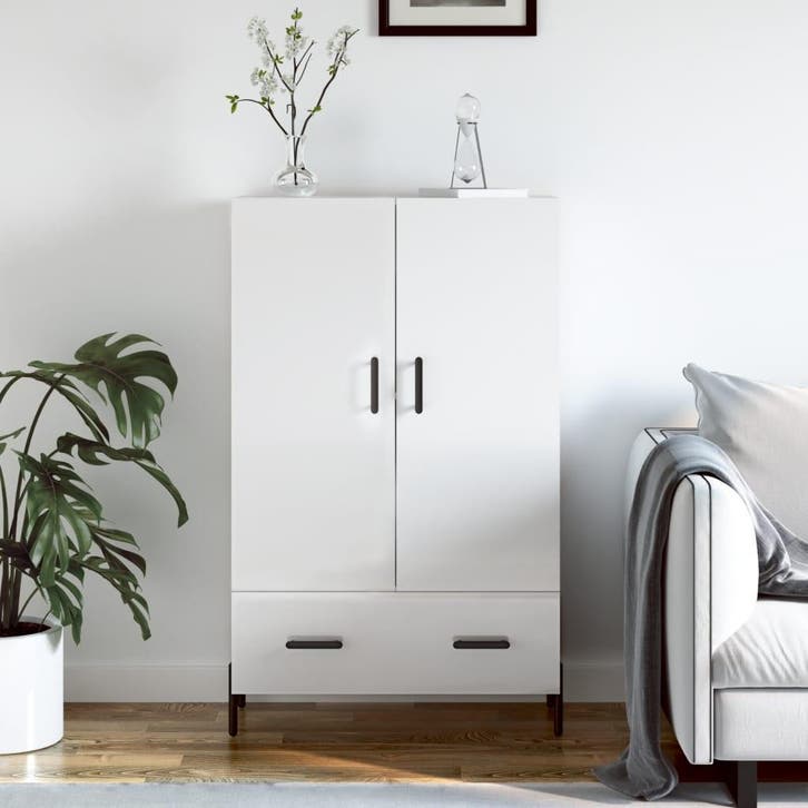 vidaXL buffetkast 69,5x31x115 cm bewerkt hout hoogglans wit, Huis en Inrichting, Kasten | Buffetkasten, 25 tot 50 cm, Nieuw, Overige houtsoorten