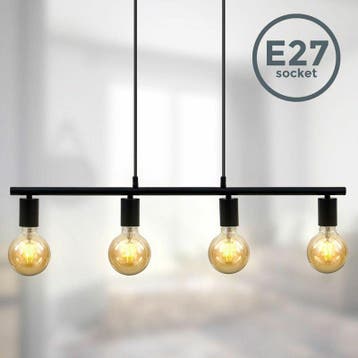 B.K.Licht Retro Vintage Zwarte 4-lichts Hanglamp (E27 max..., Ophalen of Verzenden, Nieuw