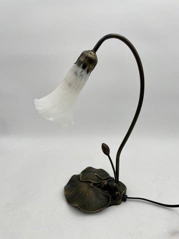 Lamp - Waterlelie lamp – matglas-tulip en gepatineerd, Antiek en Kunst