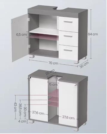 Wastafel Onderkast met Poten en 3 Lades, Huis en Inrichting, Badkamer | Badkamermeubels, Verzenden, Nieuw