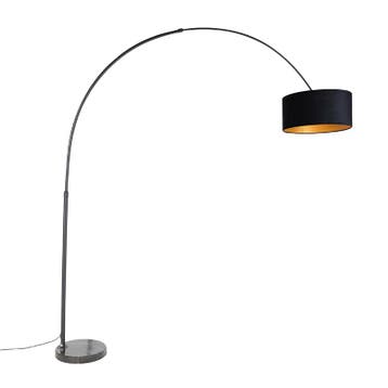 Booglamp zwart velours kap zwart met goud 50 cm - XXL, Huis en Inrichting, Lampen | Vloerlampen, Verzenden, Nieuw, Modern