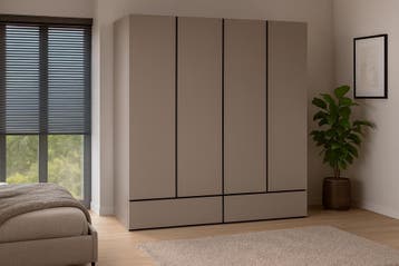 Kledingkast Crotone - Taupe - 4-Deurs met Lades, Verzenden, Nieuw