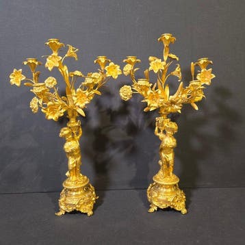 Pendule (2) Lodewijk XVI-stijl - Verguld brons - 1850-1900 -