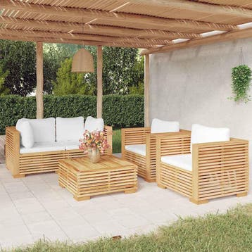 vidaXL 5-delige Loungeset met kussens massief teakhout, Verzenden, Nieuw, 4 zitplaatsen, Loungeset