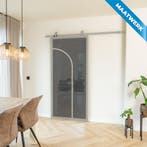 Stalen Schuifdeur Kiezelgrijs 2 Vlaks rond Maatwerk Rookglas, Nieuw, Metaal, Inclusief glas