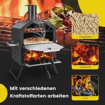 Outdoor Pizzaoven met 2 Lagen, Grillrooster, Pizzasteen & Sc, Tuin en Terras, Verzenden, Nieuw