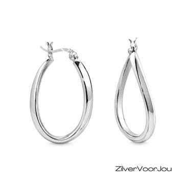 Zilveren ovale twist creolen oorringen, Verzenden, Nieuw, Zilver