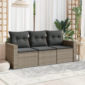 vidaXL 3-delige Loungeset met kussens poly rattan grijs, Tuin en Terras, Verzenden, Nieuw, Loungeset
