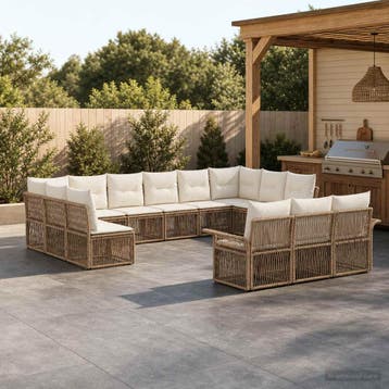 vidaXL Tuinbankenset 13 st Beige poly rattan, Verzenden, Nieuw, 3 zitplaatsen