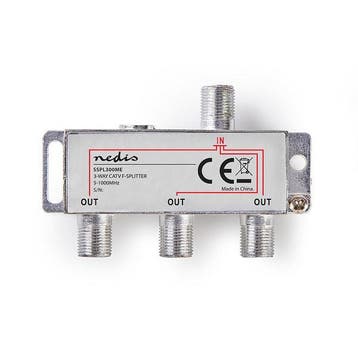 F connector splitter - Nedis (3-weg, 6.8 dB), Computers en Software, Verzenden, Nieuw