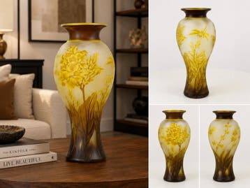 Cameo Glazen Balustervaas Libelle – Handgemaakte Kunstglazen, Verzenden, Geel, Nieuw, Glas