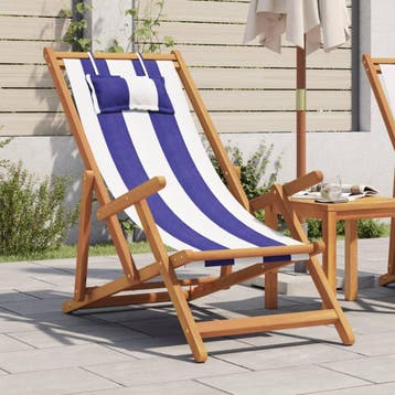 vidaXL Opklapbare stoel blauw en wit, massief eucalyptushout, Tuin en Terras, Tuinstoelen, Verzenden, Nieuw, Hout