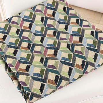 BA012 - Gobelinstof met geometrisch 3D-motief in blauw