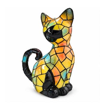 Beeldje - Stained Glass Mosaic Cat Figurine - Hars