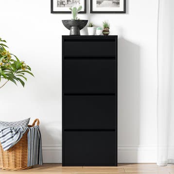 Schoenenkast Sokndal 4 kleppen zwart 118x50x15 cm [en.casa], Verzenden, Nieuw