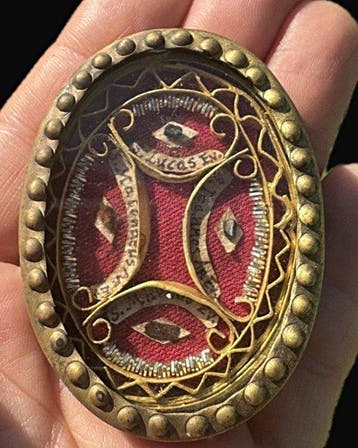 Reliekhouder - Brons, Glas, Textiel - 1850-1900 - 4, Antiek en Kunst