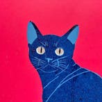 “Looking Back (4) Blue Cat” Editie: 85/150 - houtsnede -
