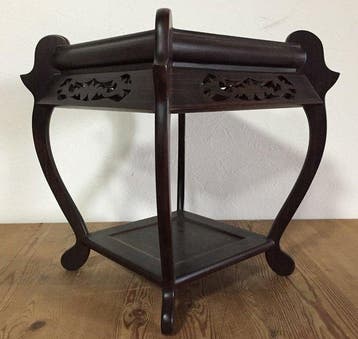Vintage Japanese Shitan Wood Bonsai Stand - Square Two-Tier, Antiek en Kunst