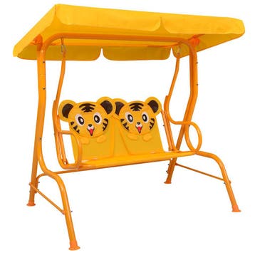 vidaXL Kinderschommelbank 115x75x110 cm stof geel, Verzenden, Nieuw