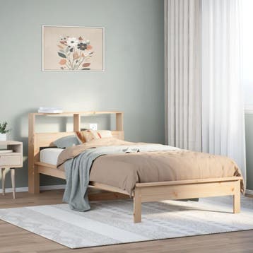 vidaXL Bed met boekenkast zonder matras massief grenenhout, 90 cm, Eenpersoons, Bruin, Verzenden