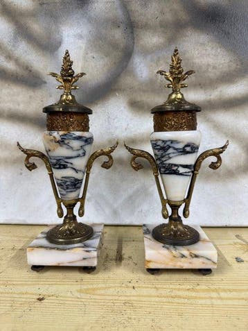 Pair of Vase - Vaas (2) - Marmer, Brons, Spelter....