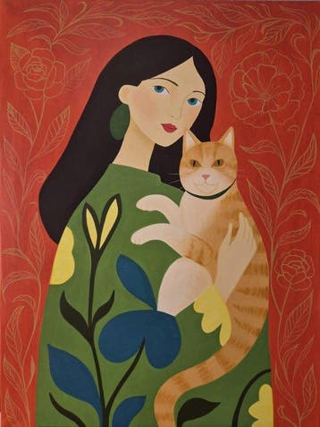 Lucía Laurent - XL - Serenidad con Felino, Antiek en Kunst