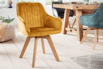Draaibare design stoel LIVORNO mosterdgeel fluweel, Huis en Inrichting, Stoelen, Ophalen of Verzenden, Nieuw