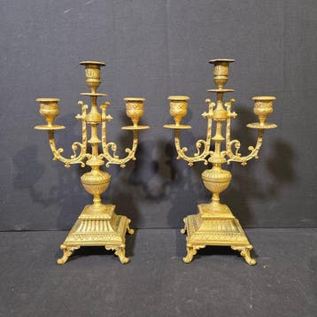 Pendule (2) Lodewijk XVI-stijl - Verguld brons - 1850-1900 -, Antiek en Kunst, Antiek | Klokken