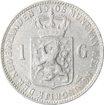 Nederland. Wilhelmina. 1 Gulden 1908 (Zonder minimumprijs), Postzegels en Munten