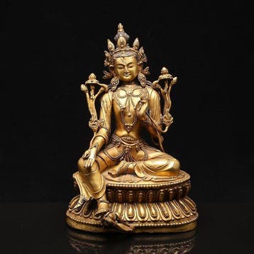 Exceptional Sino-Tibetan Gilt Bronze Figure of Syamatara