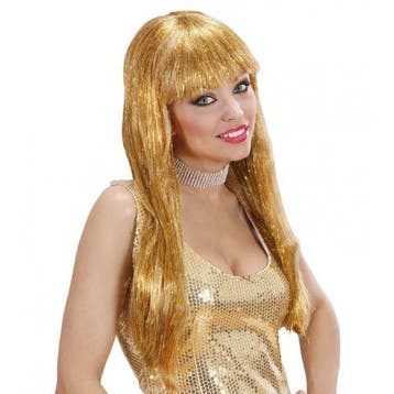 Glitter en glamour pruik goud - Damespruiken, Verzenden, Nieuw