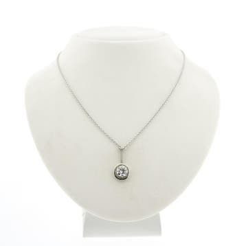 Witgouden ketting met vaste hanger en diamant; 0,70 ct., Gebruikt, Ophalen of Verzenden, Met edelsteen, Goud